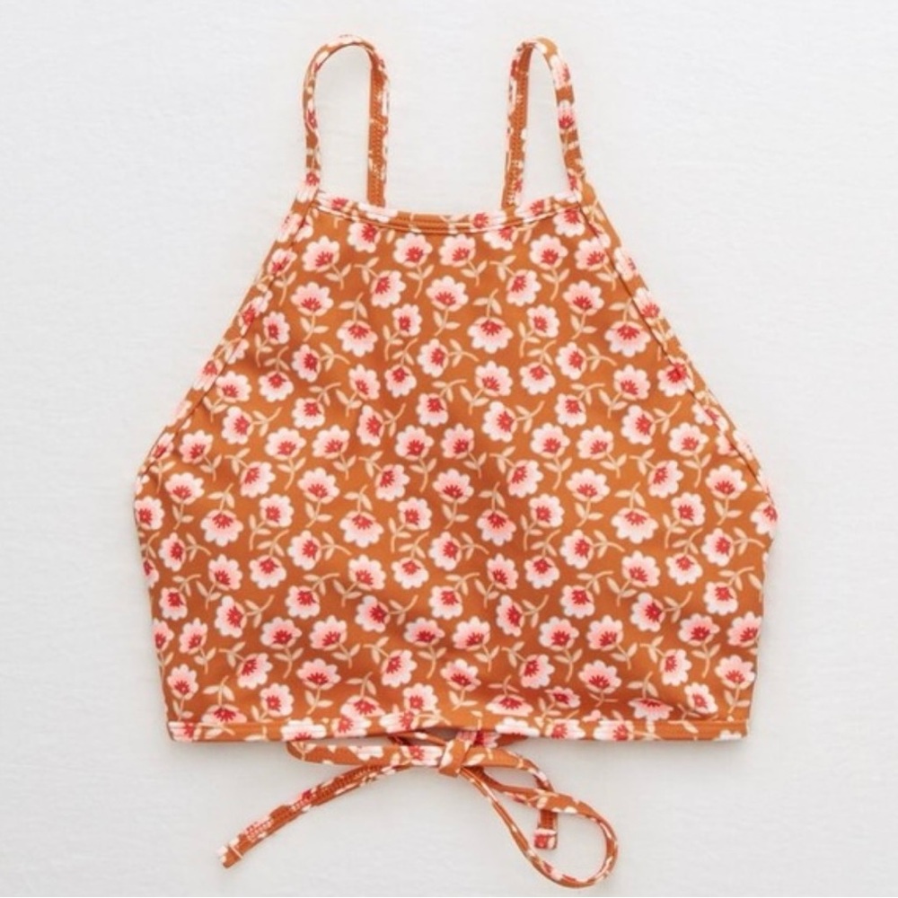Aerie Orange and Pink high neck bikini top